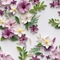 Delicate Floral Studies: Intricate Carved Paper Flowers On White Background