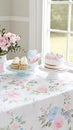 Delicate Floral Table Setting with Cupcakes and Cake Perfect for a Spring Celebration Royalty Free Stock Photo