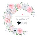 Delicate floral vector round frame with flowers on white