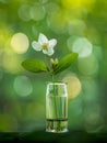 Delicate flower in glass vase with green leaves Royalty Free Stock Photo