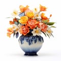 Delicate Flowers In An Orange And Blue Vase: A Glorious 3d Associated Press Photo Royalty Free Stock Photo