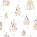 Delicate flowers under a glass dome. Seamless vector pattern. Pastel palette. autumn vintage. For textiles, wallpapers, designer Royalty Free Stock Photo