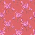 Delicate flowers vector seamless repeat pattern in candy pink and coral orange Royalty Free Stock Photo