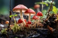 Delicate fly agaric in deep forest glade under the bright sun, creating a captivating atmosphere Royalty Free Stock Photo