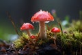 Delicate fly agaric in a deep forest glade under the sun, creating mysterious atmosphere Royalty Free Stock Photo