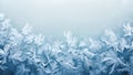 Delicate Frost Patterns on Cool Blue Winter Backdrop with Intricate Ice Crystal Textures and Soft Glowing Light Creating a Serene Royalty Free Stock Photo