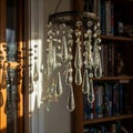 Delicate Glass Prism Chandelier Casting Warm Light Royalty Free Stock Photo