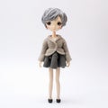 Delicate Grey Cardigan With Kawaii Dolls And Toy-like Proportions