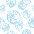Delicate hand-drawn marshmallow seamless pattern in light blue color. High-detailed vector artwork isolated. Sweet delights.
