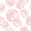Delicate hand-drawn marshmallow seamless pattern in soft pink color. High-detailed vector artwork isolated. Sweet delights.