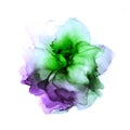 Delicate hand drawn watercolor flower in green and violet tones. Alcohol ink art. Raster illustration. Royalty Free Stock Photo
