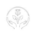 Delicate Hands Protecting a Blooming Flower within Circle in Minimalist Style Royalty Free Stock Photo