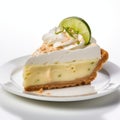 Delicate Key Lime Pie Slice On Ivory Plate - Commercial Imagery