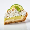 Delicate Key Lime Pie Slice With Lime, Cream, And Whipped Cream