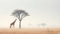 Delicate Landscapes: Majestic Giraffe In The Fog