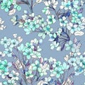 Spring floral seamless pattern. Abstract watercolor flowers of blooming apple trees Royalty Free Stock Photo