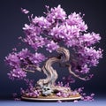 Delicate Lilac Bonsai Tree Sculpture With Detailed Petals