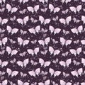 Delicate lilac butterflies on a dark purple background. Watercolor illustration. Seamless pattern from the collection of Royalty Free Stock Photo