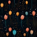 Delicate Line Art Pattern of Small Flowers on a Dark Background AI Generated