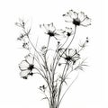 Delicate Line Drawing Of Cosmos Shaped Snapdragon Flowers