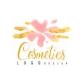 Delicate logo design for cosmetics shop or boutique. Hand drawn vector illustration for make up artist, natural products Royalty Free Stock Photo