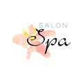 Delicate logo design for spa with abstract pink flower. Textured feminine label with gentle colors. Healthcare and