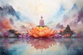 delicate lotus flower in serene watercolor, asian elegance, Generative AI