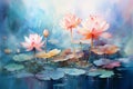 delicate lotus flower in serene watercolor, asian elegance, Generative AI