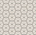 Delicate monochrome vector geometric seamless pattern with floral silhouettes, leaves, hexagonal grid, thin curved lines. Black Royalty Free Stock Photo