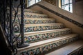 delicate mosaic tile pattern on staircase railing Royalty Free Stock Photo