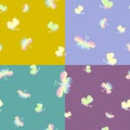 Delicate multicolored butterflies a seamless pattern on 4 backgrounds