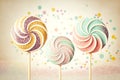 delicate multicolored lollipops for party on beige background