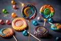 delicate multicolored wands homemade candy in form of handmade lollipops