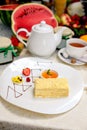 Delicate Napoleon cake with tangerine jam Royalty Free Stock Photo