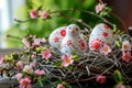 Decorative Easter Eggs and Blossoms in Nest