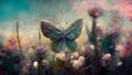 Delicate oil painting of a surreal butterfly with flowers. Pastel tones. Royalty Free Stock Photo
