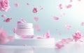 Open Jar of Luxurious Rose-Scented Cream Surrounded by Fresh Pink Petals Royalty Free Stock Photo