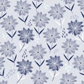 Delicate pale blue pattern with sketch flowers