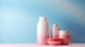 Delicate Pale Pink and Blue Cosmetics Packaging Container on Pastel Background AI Generated