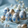 Delicate pastel blue Easter eggs on a soft blue background, perfect for creative projects, seasonal designs Royalty Free Stock Photo