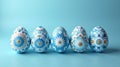 Delicate pastel blue Easter eggs on a soft blue background, perfect for creative projects, seasonal designs Royalty Free Stock Photo