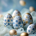 Delicate pastel blue Easter eggs on a soft blue background, perfect for creative projects, seasonal designs Royalty Free Stock Photo