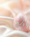 Delicate Pastel Easter Egg Showcasing Intricate Floral Patterns Resting on Soft Fabric Royalty Free Stock Photo