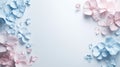Soft Blue and Pink Flowers Border on White Background Royalty Free Stock Photo