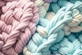 Delicate pastel yarn for knitting. Twisted threads abstract background. Generative AI illustration