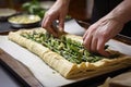 delicate pastry crust filled with asparagus, cheese and herbs