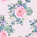 Delicate pattern of dog roses flowers. Roses, herbs and succulent. Design for cloth, wallpaper, gift wrapping Royalty Free Stock Photo