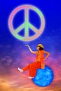 Peace Symbol Genie witting on a planet