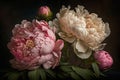 Delicate peony bouquet. Luxurious flowers on dark background Royalty Free Stock Photo