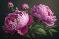 Delicate peony bouquet. Luxurious flowers on dark background. AI Royalty Free Stock Photo